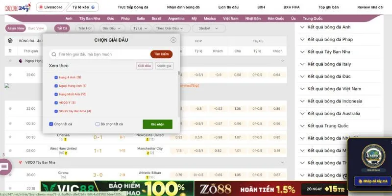 Trang web KQBD cung cấp đa dạng các giải đấu bóng đá cả quốc tế lẫn khu vực